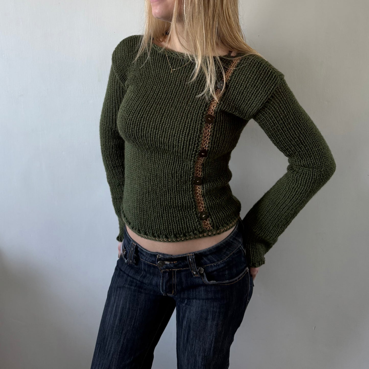 Wool Blend Green Button Jumper