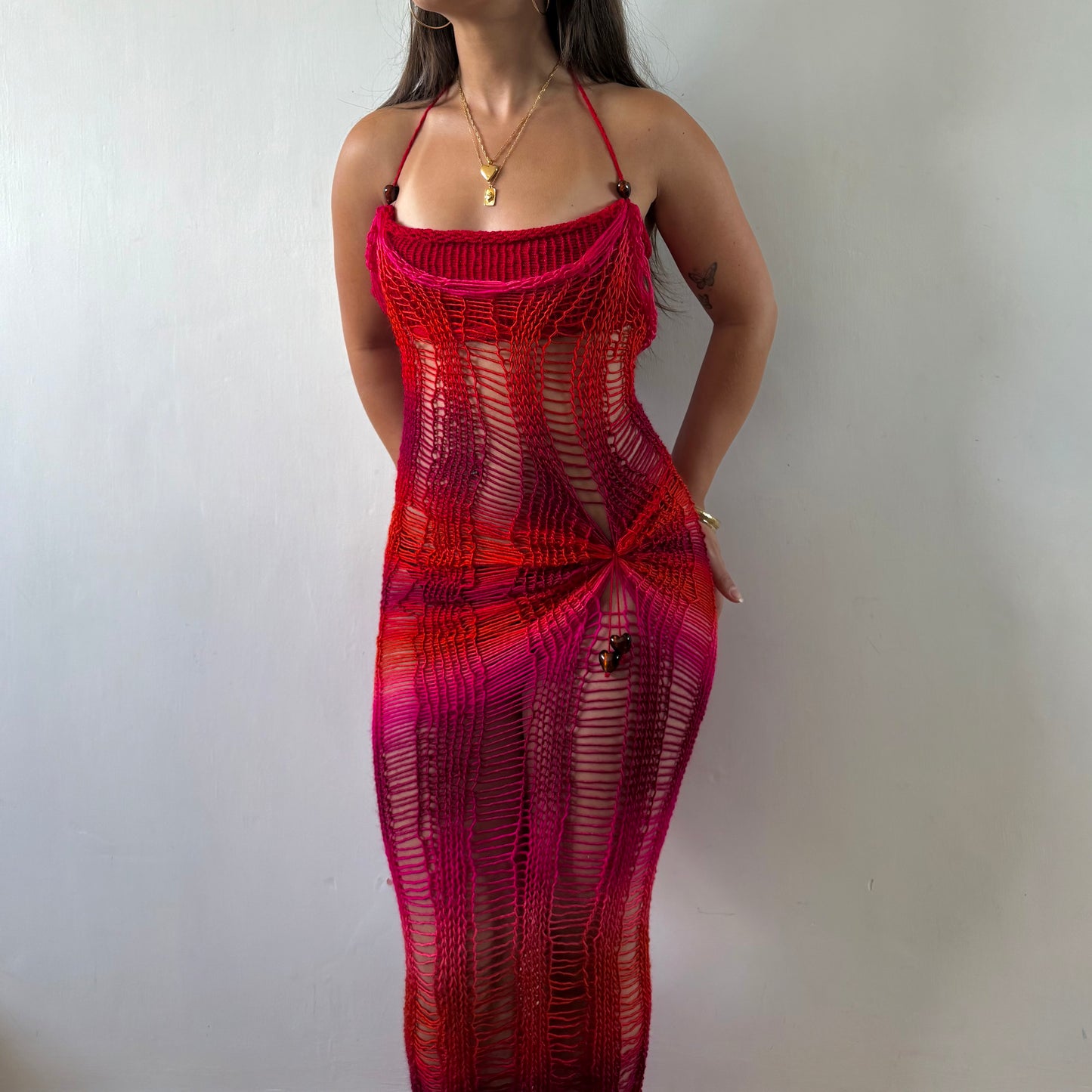 Beaded Peach Maxi Dress