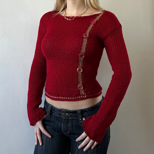 Red and Gold Button Knit Jumper