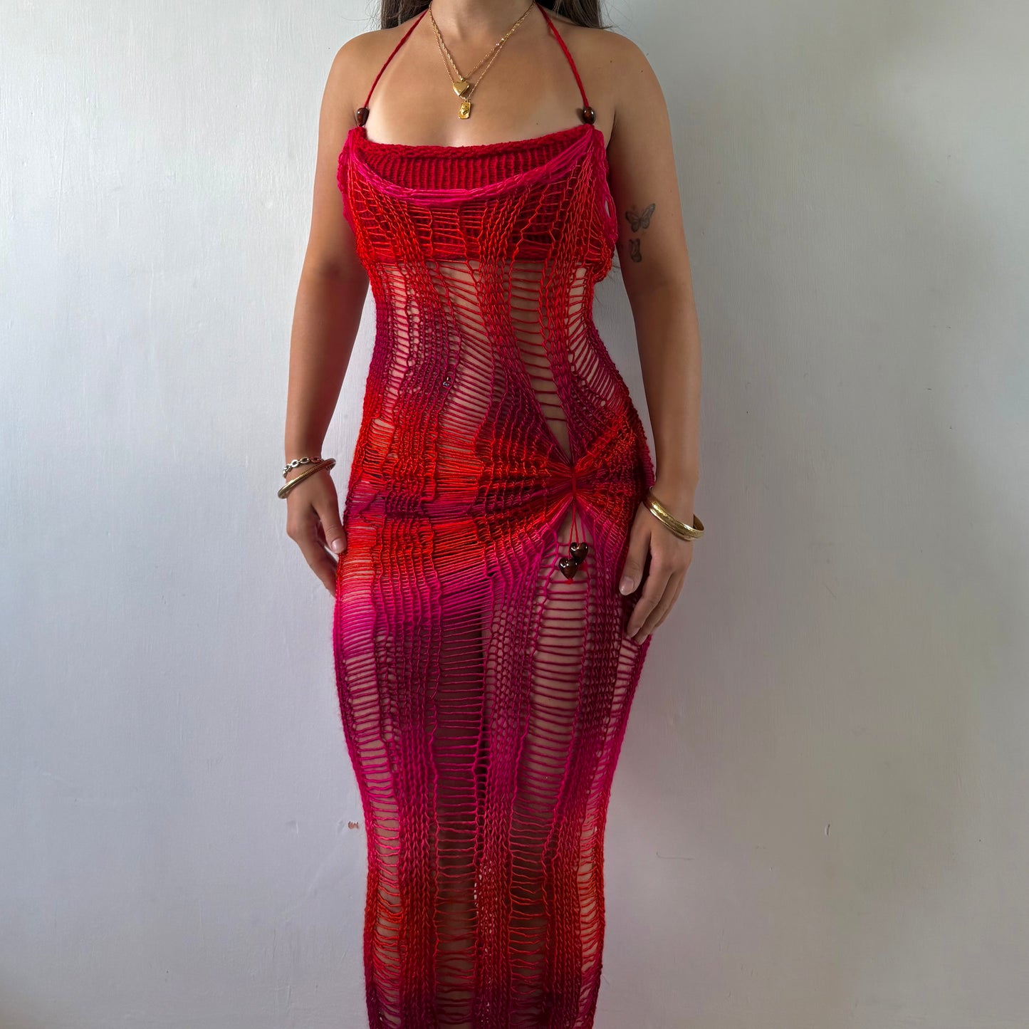 Beaded Peach Maxi Dress