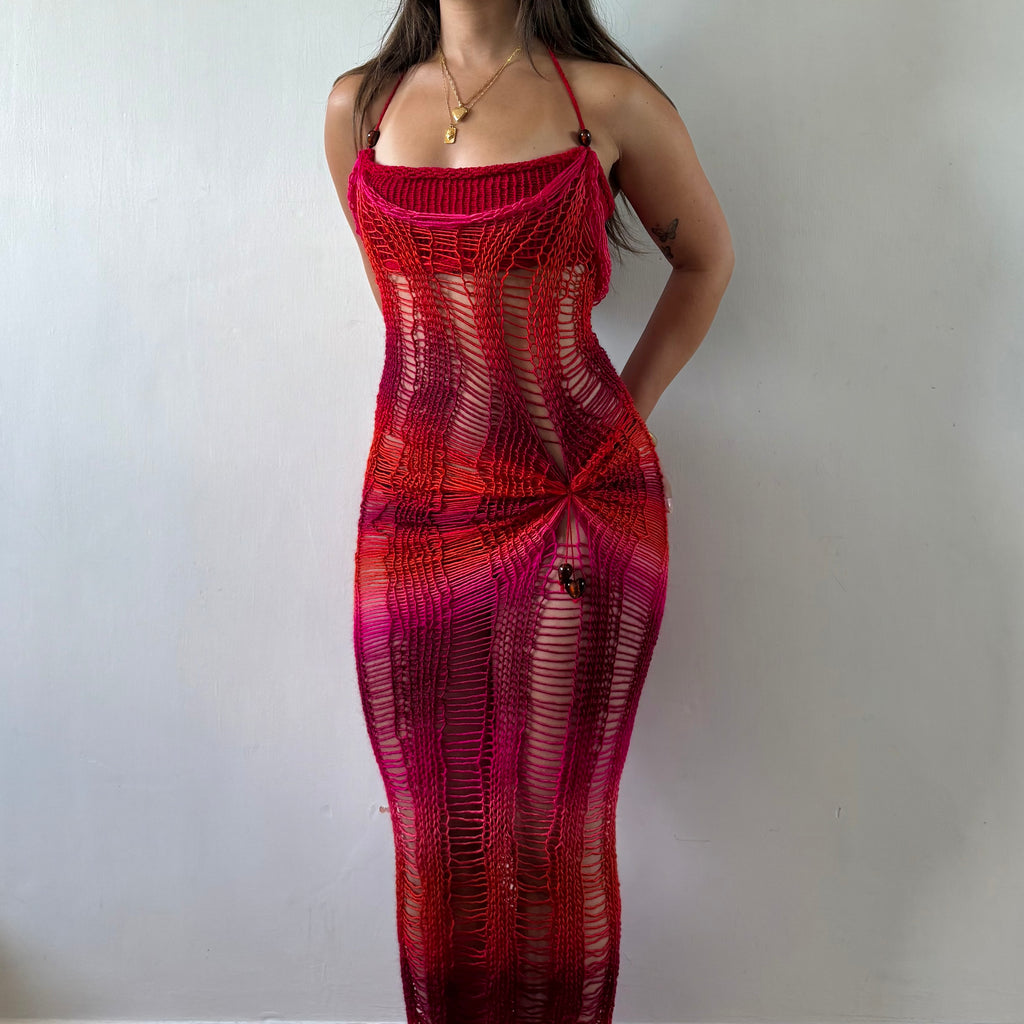 Beaded Peach Maxi Dress