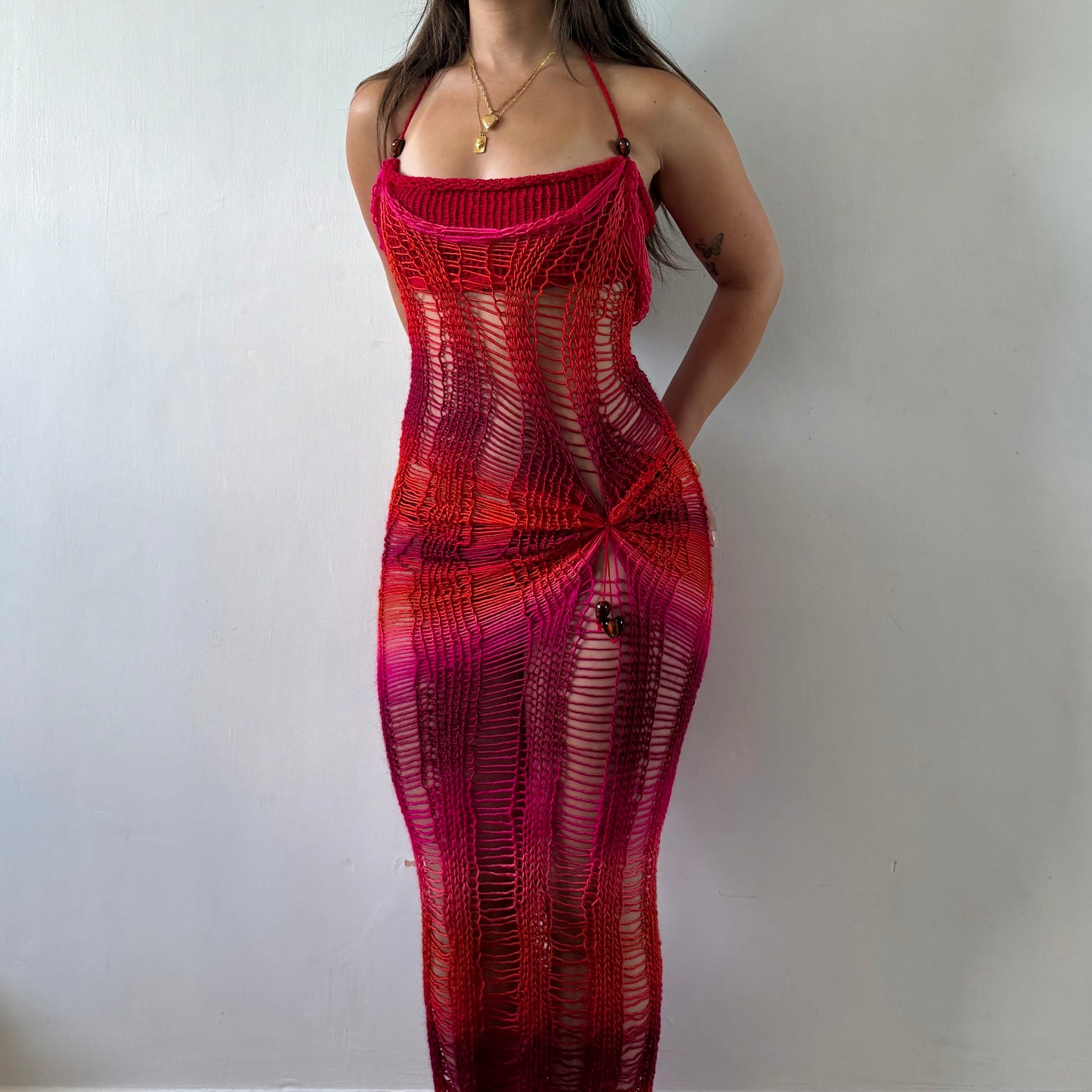 Beaded Peach Maxi Dress