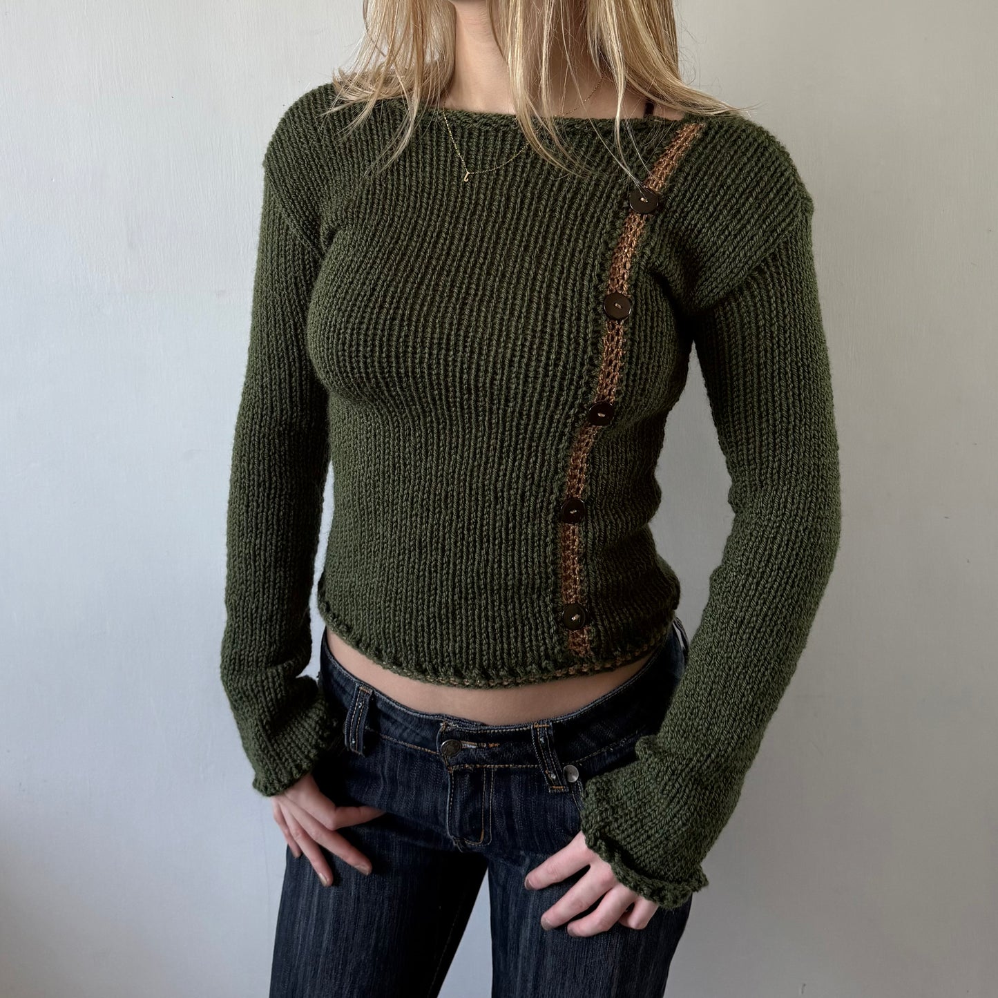 Wool Blend Green Button Jumper