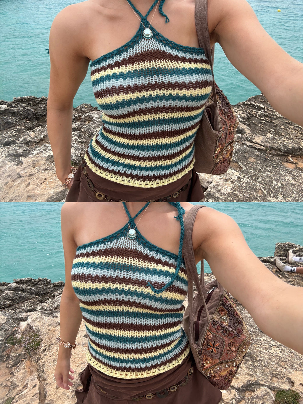 Stripe Halter in Blue and Yellow