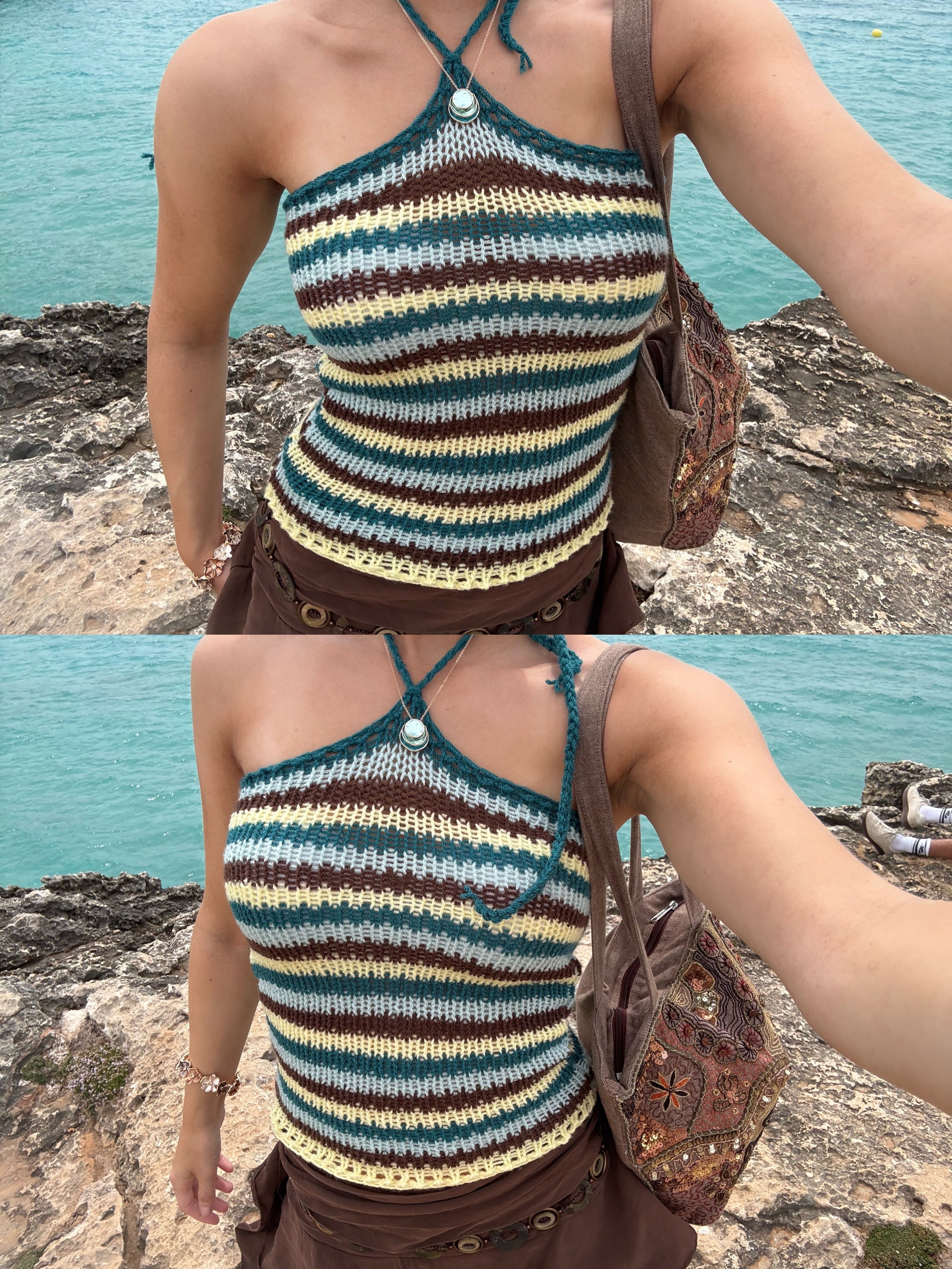 Stripe Halter in Blue and Yellow